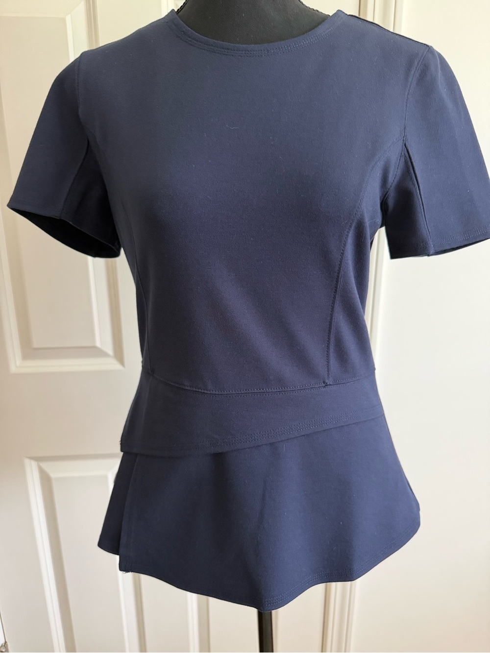 BCBGMaxAzria Navy Short-Sleeve Peplum Top